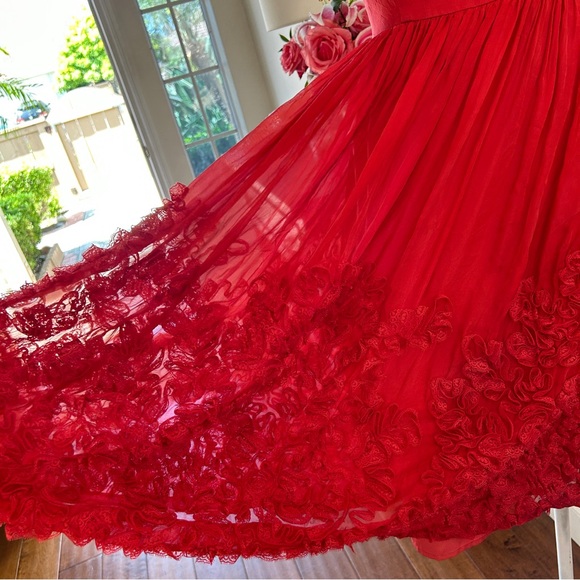 Anthropologie Tiny Caridad Ruffle Sleeveless Red Silk Dress Size 0 Party Holiday - Picture 5 of 12